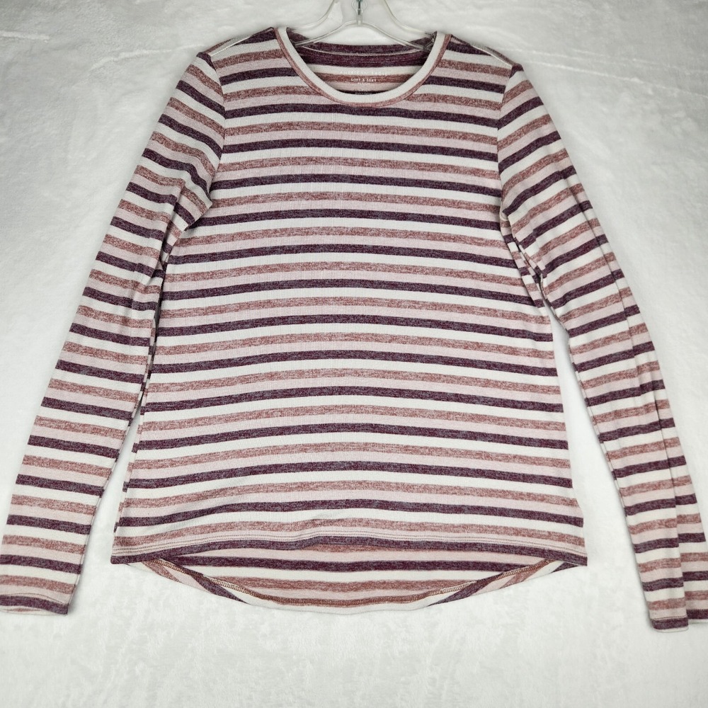 AMERICAN EAGLE Shirt Sz Small Long Sleeve Soft & Sexy Plush Purple Pink Striped